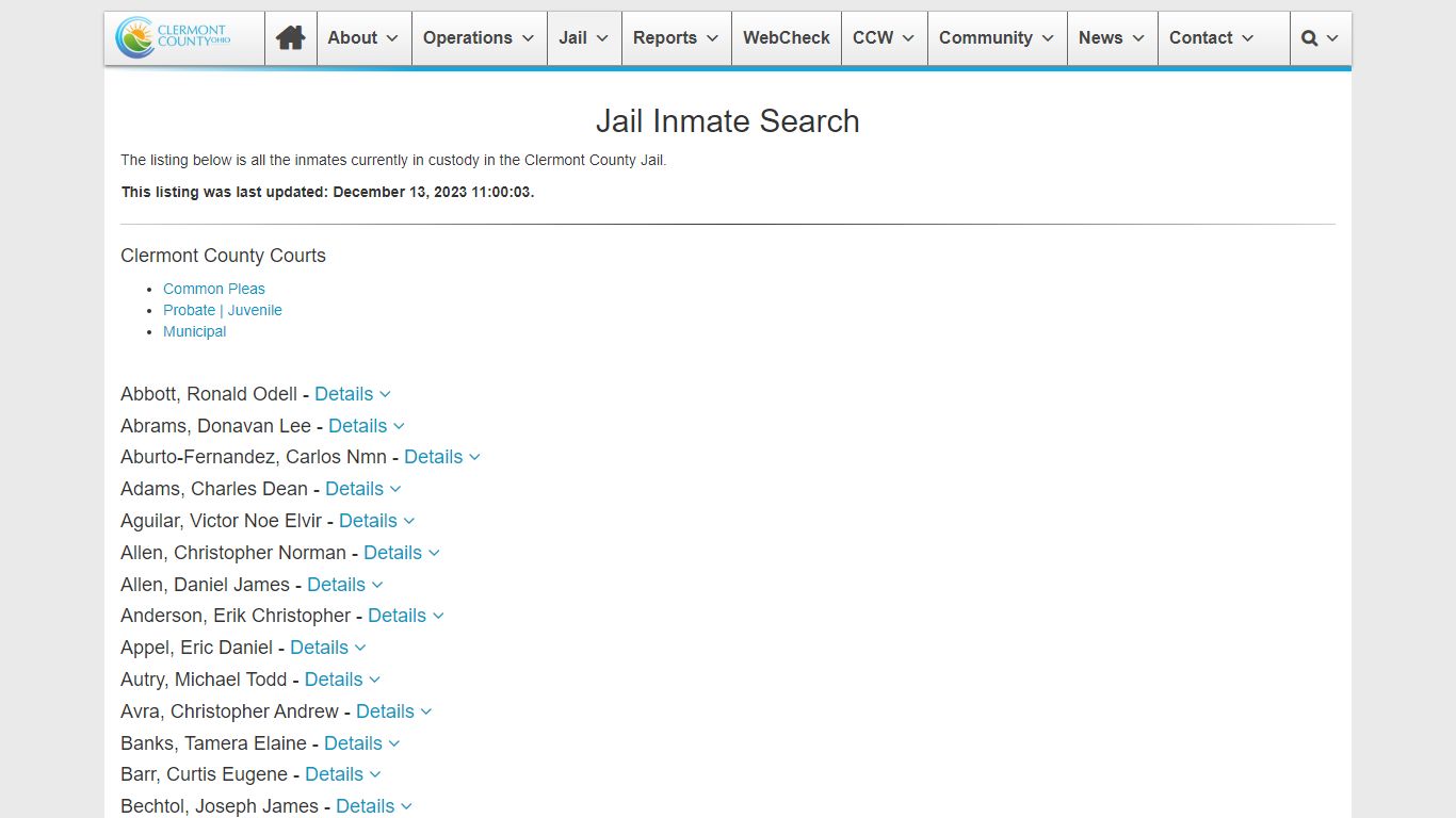 Jail Inmate Search | Clermont County Sheriff